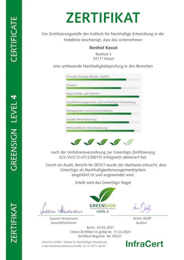 Zertifikat „GreenSign Level 4“ für Nachhaltigkeit